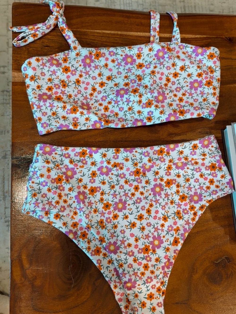 Floral High-Waist Bikini Set - Pink & Orange size L